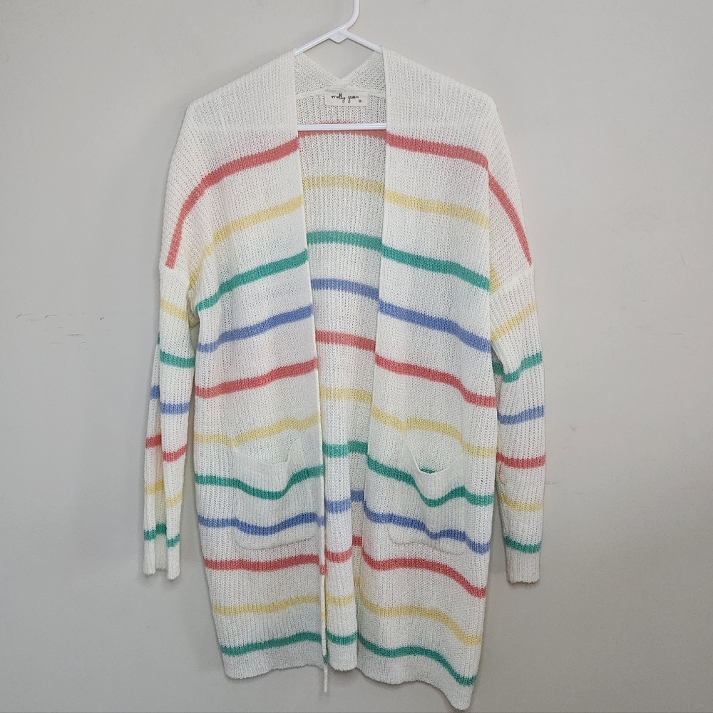 Women's Molly Green Striped Cardigan Sweater Sz Med /Large